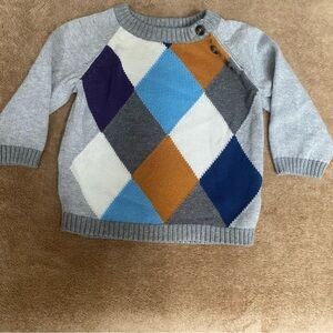EUC H&M Gray and Orange Argyle Kids Sweater (Size 4-6 Months)
